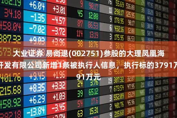 大业证券 易尚退(002751)参股的大理凤凰海景开发有限公司新增1条被执行人信息，执行标的3791万元